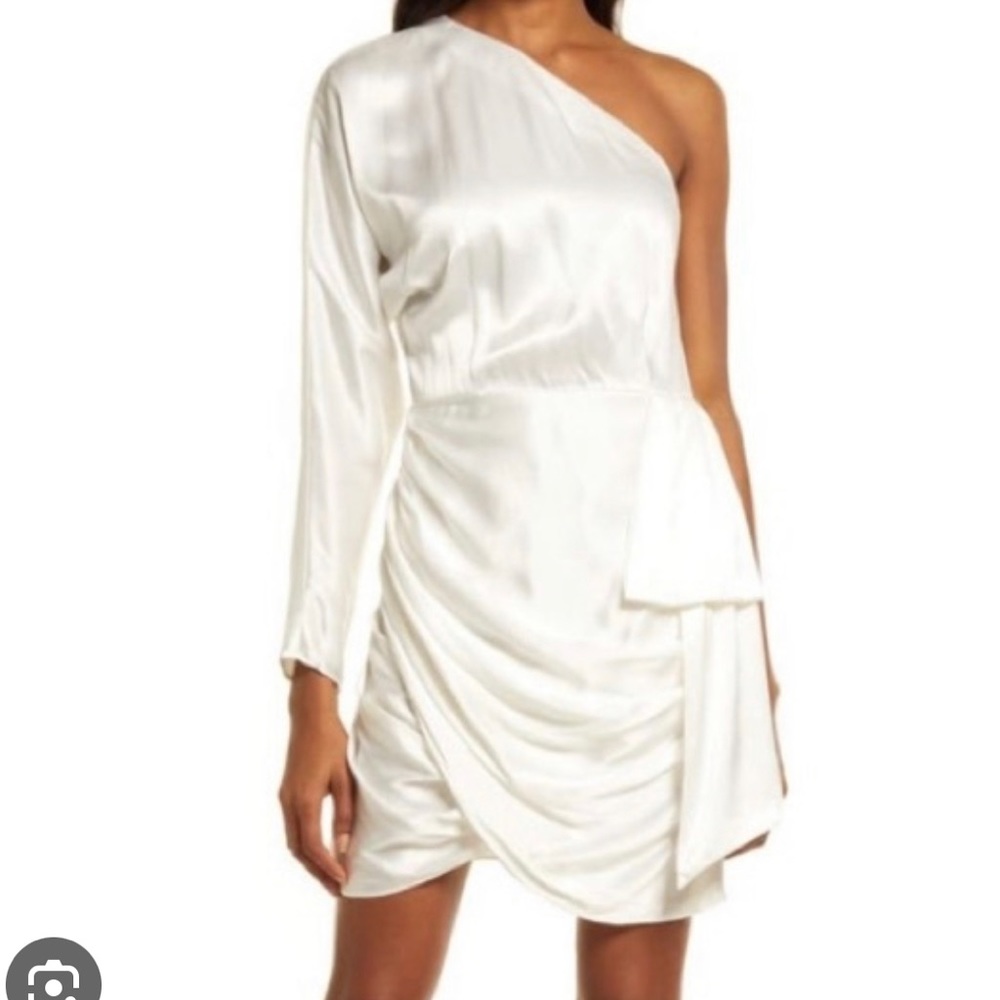One shoulder white size small satin dress